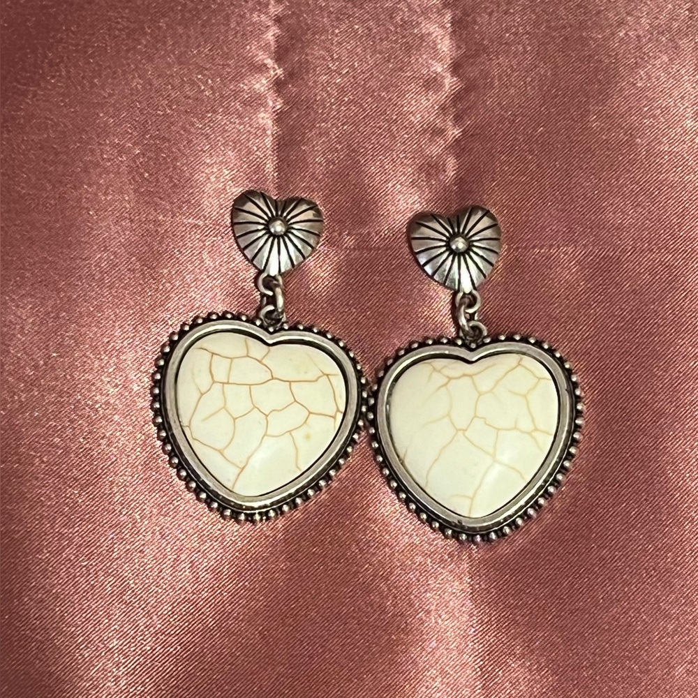 Faux white buffalo heart earrings